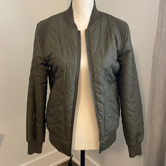 Prana Varsity Quilted Bomber Jacket Womens Olive Green Size S - Picture 2 of 10